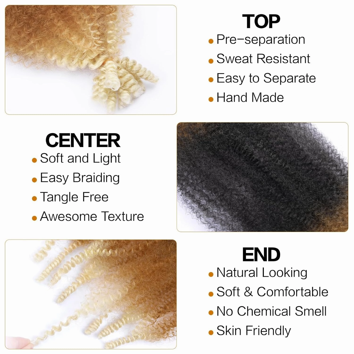 3 Packs Pre-Separated Marley Twist Braiding Hair 24 Inch Kinky Twist Hair Spring Afro Twist Hair Synthetic Hair Extensions for Black Women(24 Inch,3Pack,1B/27/613)
