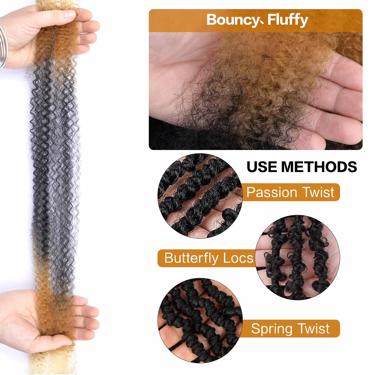3 Packs Pre-Separated Marley Twist Braiding Hair 24 Inch Kinky Twist Hair Spring Afro Twist Hair Synthetic Hair Extensions for Black Women(24 Inch,3Pack,1B/27/613)