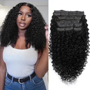 3C 4A Curly Clip In Hair Extensions Real Human Hair 12 Inch 110g 8pcs Kinky Curly Clip Ins Full Head for Black Women 100% Brazilian Remy Human Hair Extensions Natural Color with 20 Clips