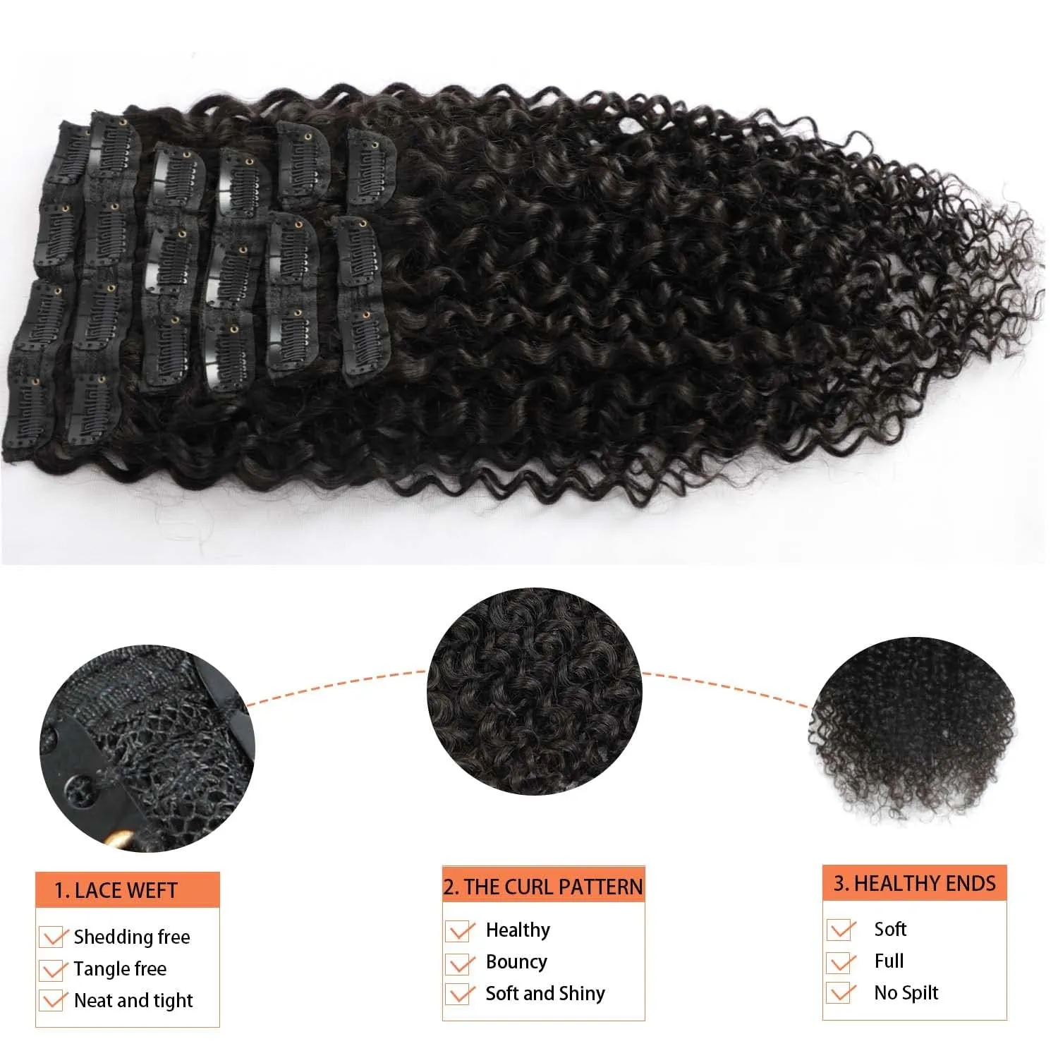 3C 4A Curly Clip In Hair Extensions Real Human Hair 12 Inch 110g 8pcs Kinky Curly Clip Ins Full Head for Black Women 100% Brazilian Remy Human Hair Extensions Natural Color with 20 Clips