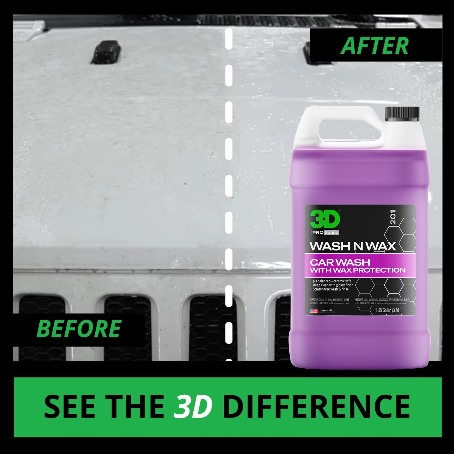 3D Wash N Wax Car Wash Soap - pH Balanced, Easy Rinse, Scratch Free Soap with Wax Protection - 1 Gallon