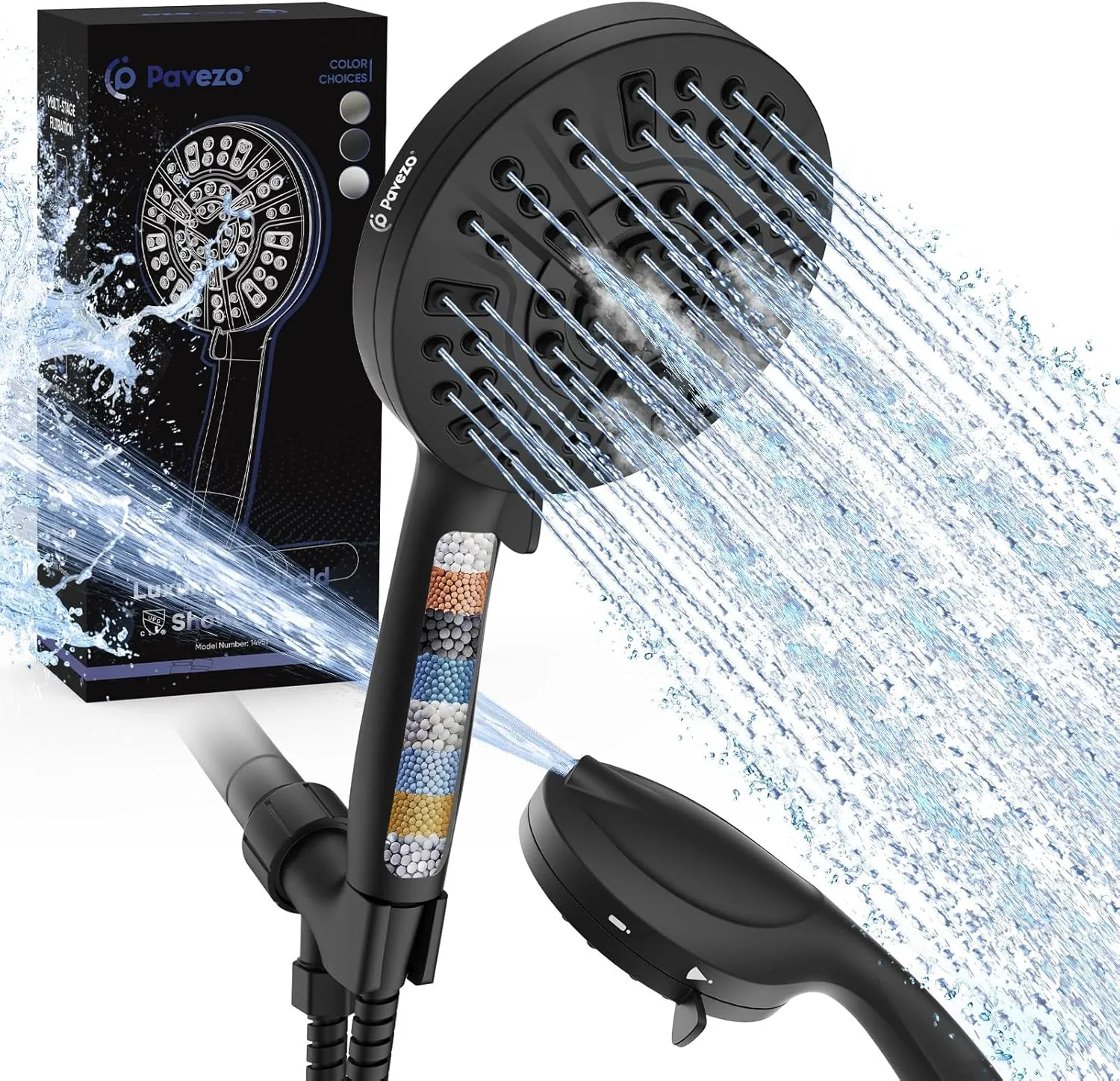 5-Inch High Pressure Handheld Shower Head with 10-Mode Powerhead, Extra Long 72-Inch SS Hose, Matte Black