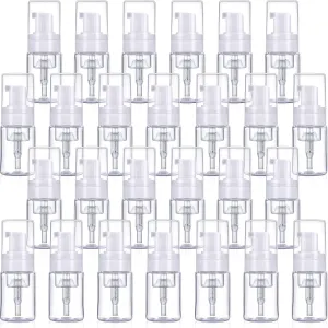 50 Pack Foam Pump 1oz/30ml Refillable Dispenser Travel Size Plastic Mini Bottle for Lash Shampoo, Cleaning, Cosmetics - Portable Clear Foaming Packaging