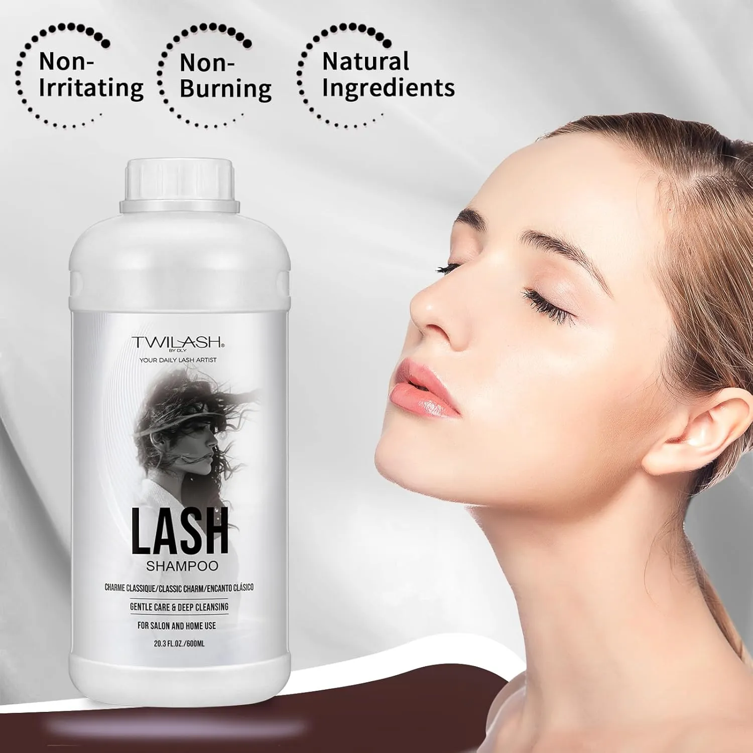 600ml Lash Shampoo Bulk, Eyelash Extensions Cleanser for Extensions, Safe Makeup Remover, Non-irritating or Burning Formula Eyelid Foaming Cleanser for Professional Salon and Home Use (Classic Charm)