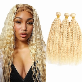 613 Kinky Curly Human Hair Bundles 18 20 22 Inch Designed for Black Women Honey Blonde Bundles Human Hair