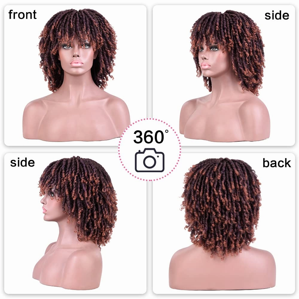 6 Inch Short Dreadlocks Braided Wigs for Black Women and Man with Clips In, Synthetic Afro Dreadlocks Twist Full Hair Replacement Wigs (TPurple/350#)