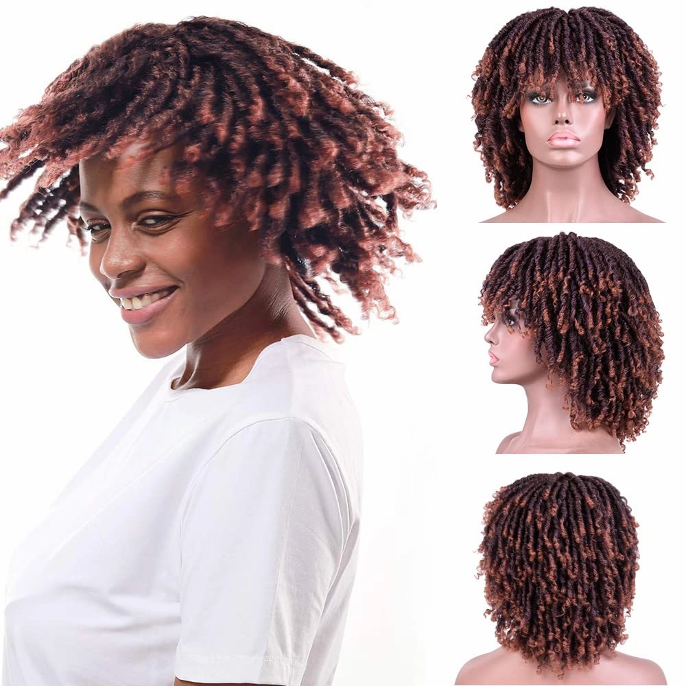 6 Inch Short Dreadlocks Braided Wigs for Black Women and Man with Clips In, Synthetic Afro Dreadlocks Twist Full Hair Replacement Wigs (TPurple/350#)
