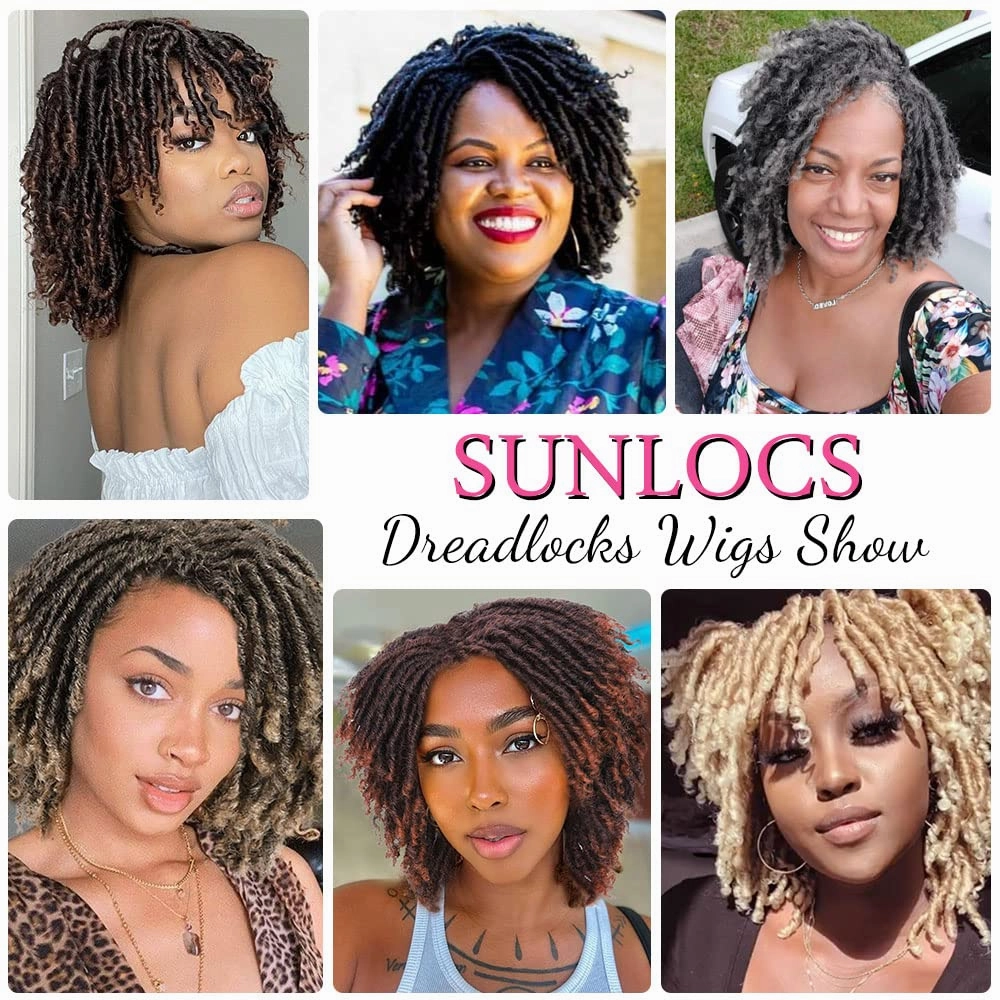 6 Inch Short Dreadlocks Braided Wigs for Black Women and Man with Clips In, Synthetic Afro Dreadlocks Twist Full Hair Replacement Wigs (TPurple/350#)