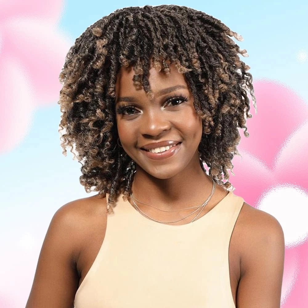 6 Inch Short Dreadlocks Braided Wigs for Black Women and Man with Clips In Synthetic Afro Twists DreadLock Full Hair Replacement Wigs (1B/27#)