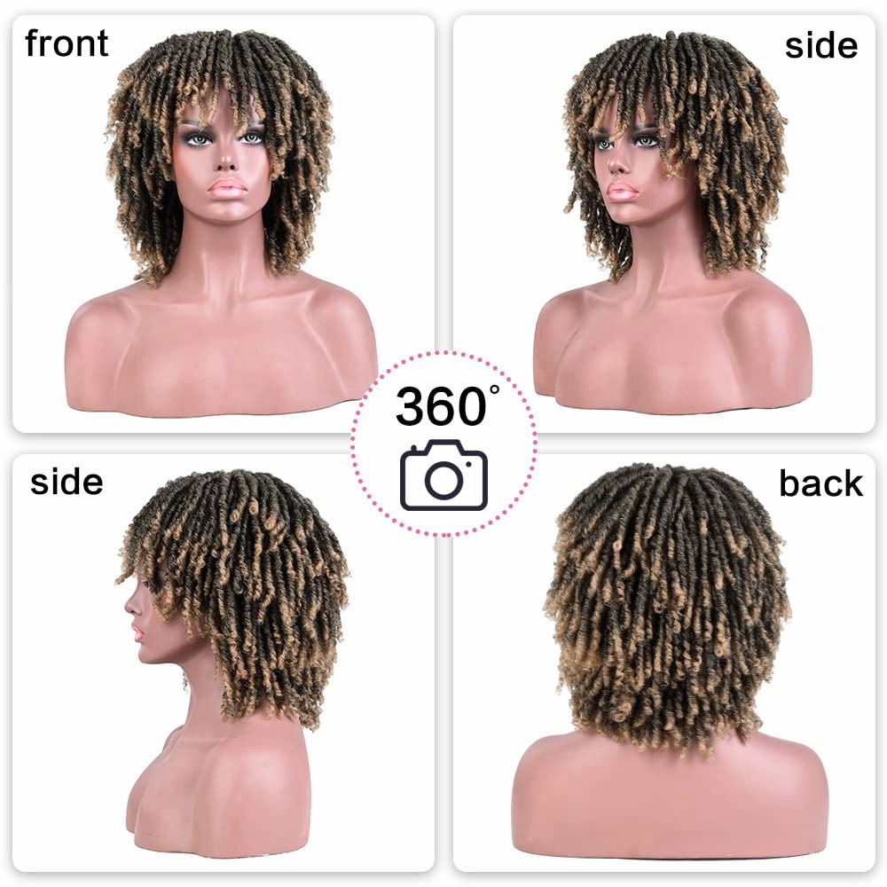 6 Inch Short Dreadlocks Braided Wigs for Black Women and Man with Clips In Synthetic Afro Twists DreadLock Full Hair Replacement Wigs (1B/27#)