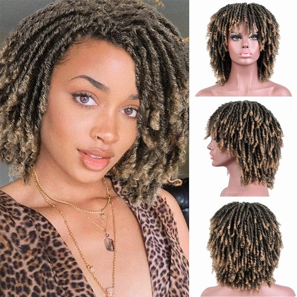 6 Inch Short Dreadlocks Braided Wigs for Black Women and Man with Clips In Synthetic Afro Twists DreadLock Full Hair Replacement Wigs (1B/27#)