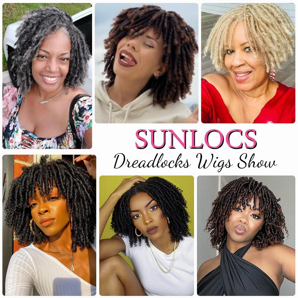 6 Inch Short Dreadlocks Wigs for Black Women and Man with Clips In, Synthetic Faux Locs Braided Wig Afro Twists Dreadlocks Full Hair Replacement Wigs (1B/Grey#)