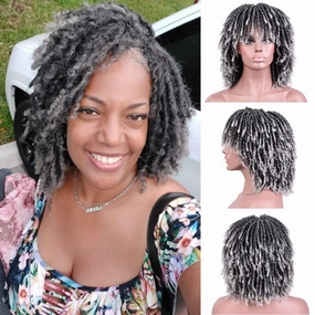6 Inch Short Dreadlocks Wigs for Black Women and Man with Clips In, Synthetic Faux Locs Braided Wig Afro Twists Dreadlocks Full Hair Replacement Wigs (1B/Grey#)