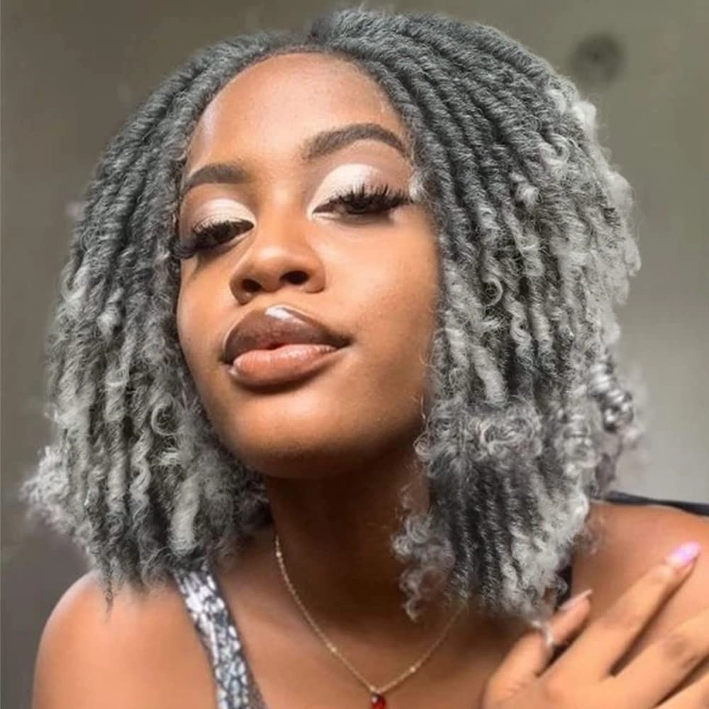 6 Inch Short Dreadlocks Wigs for Black Women and Man with Clips In, Synthetic Faux Locs Braided Wig Afro Twists Dreadlocks Full Hair Replacement Wigs (1B/Grey#)