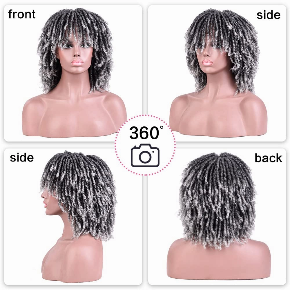 6 Inch Short Dreadlocks Wigs for Black Women and Man with Clips In, Synthetic Faux Locs Braided Wig Afro Twists Dreadlocks Full Hair Replacement Wigs (1B/Grey#)