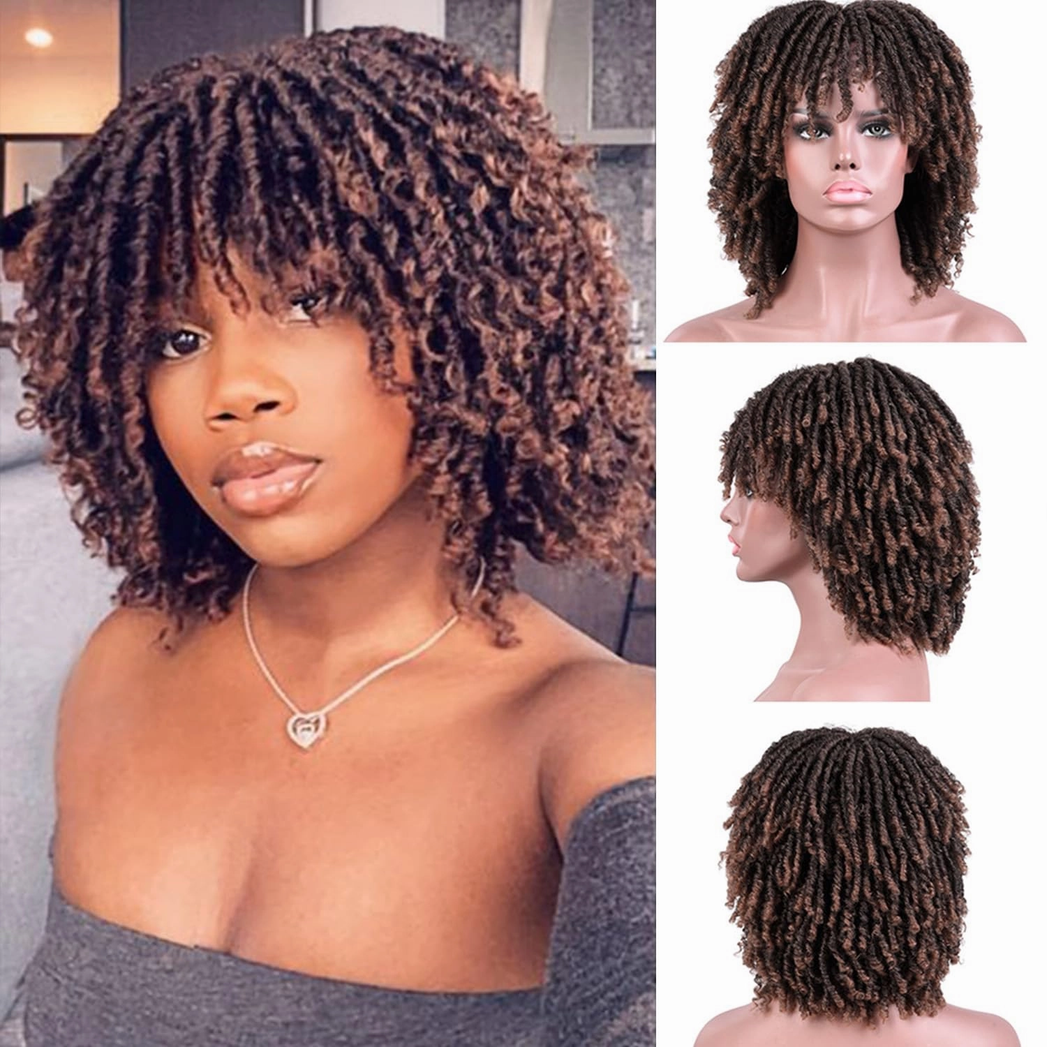 6 Inch Short Dreadlocks Wigs for Black Women and Man with Clips In, Synthetic Faux Locs Braided Wigs Afro Twists Dreadlocks Full Hair Replacement Wig (1B/30#)