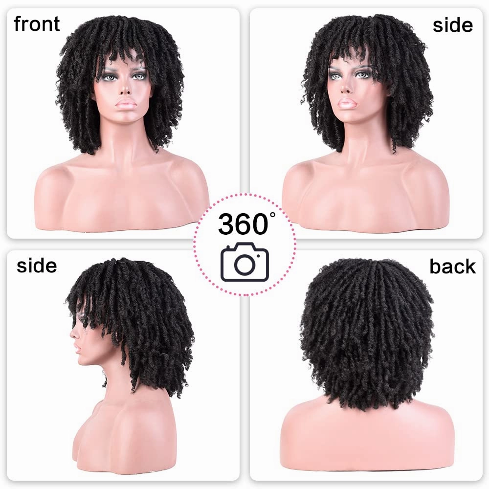 6 Inch Short Dreadlocks Wigs for Black Women and Man with Clips In, Synthetic Faux Locs Braided Wigs Afro Twists Dreadlocks Full Hair Replacement Wigs (Natural Black;1B#)
