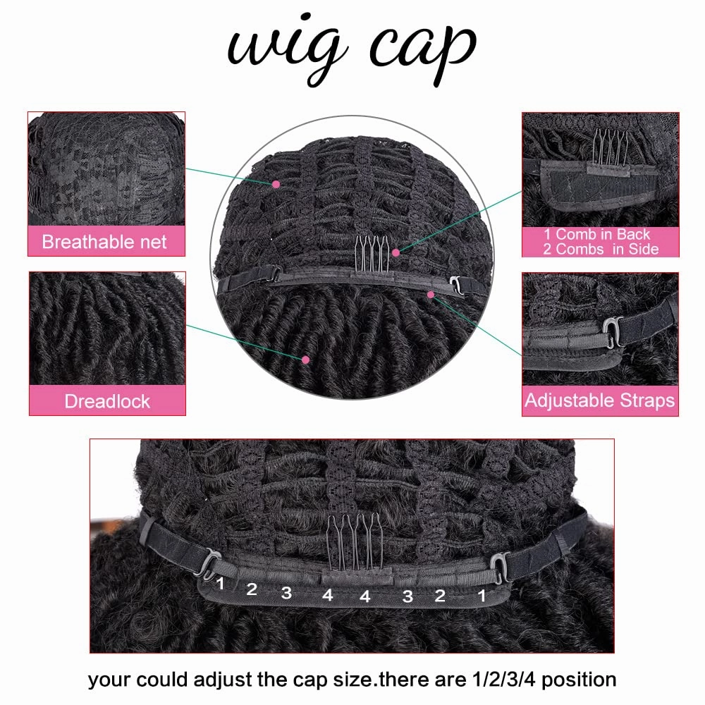 6 Inch Short Dreadlocks Wigs for Black Women and Man with Clips In, Synthetic Faux Locs Braided Wigs Afro Twists Dreadlocks Full Hair Replacement Wigs (Natural Black;1B#)