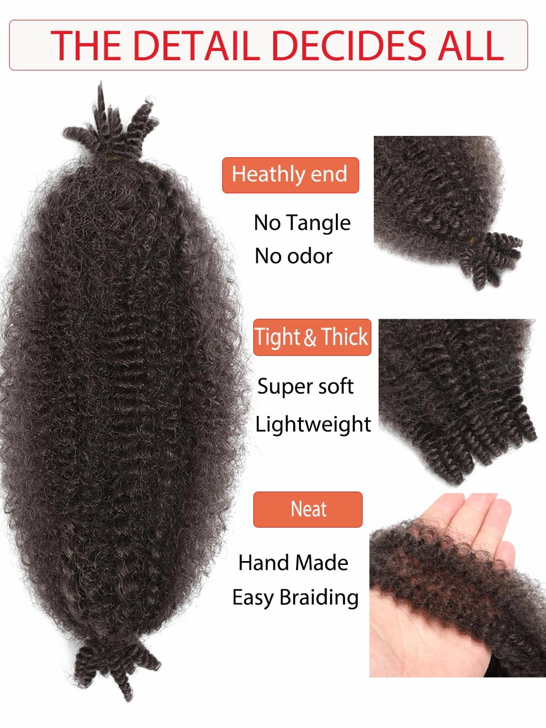 8 Packs Springy Afro Twist Hair 16 inch 4# Pre-Separated Kinky Marley Twist Braiding Hair Soft Synthetic Crochet for Distressed Faux Locs Spring Twist Hair Extensions for Women