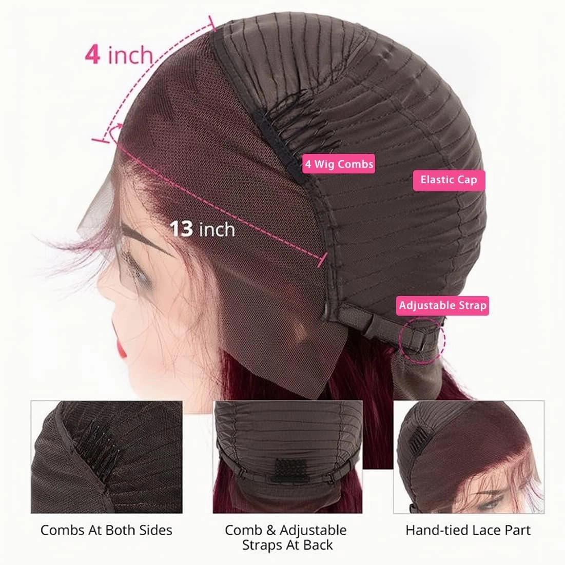99j Burgundy Lace Front Wigs Human Hair 10 Inch Bob Wig Human Hair 13x4 Lace Front Wigs Human Hair Pre Plucked 180% Density Short Straight Bob Wig Natural Hairline Wine Red Wigs for Black Women