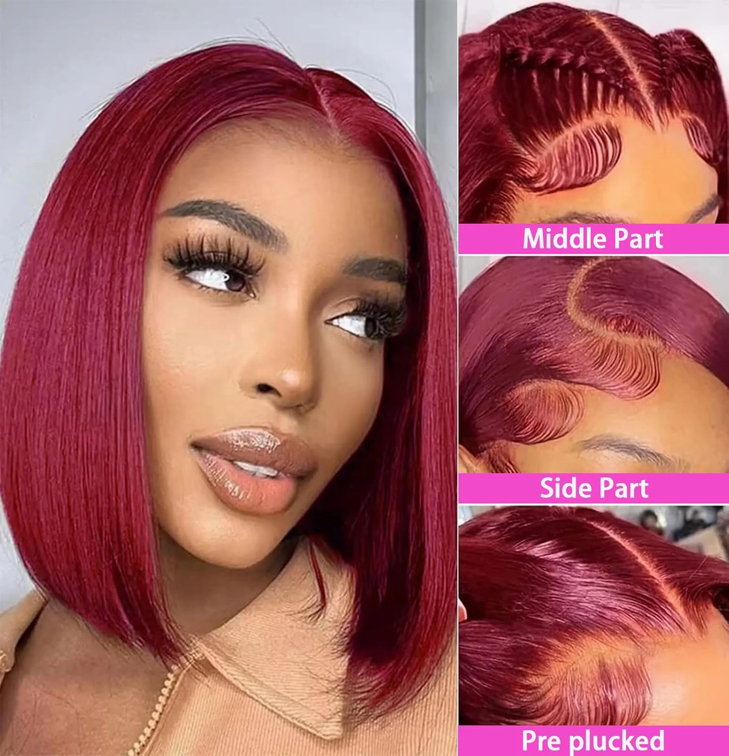 99j Burgundy Lace Front Wigs Human Hair 10 Inch Bob Wig Human Hair 13x4 Lace Front Wigs Human Hair Pre Plucked 180% Density Short Straight Bob Wig Natural Hairline Wine Red Wigs for Black Women