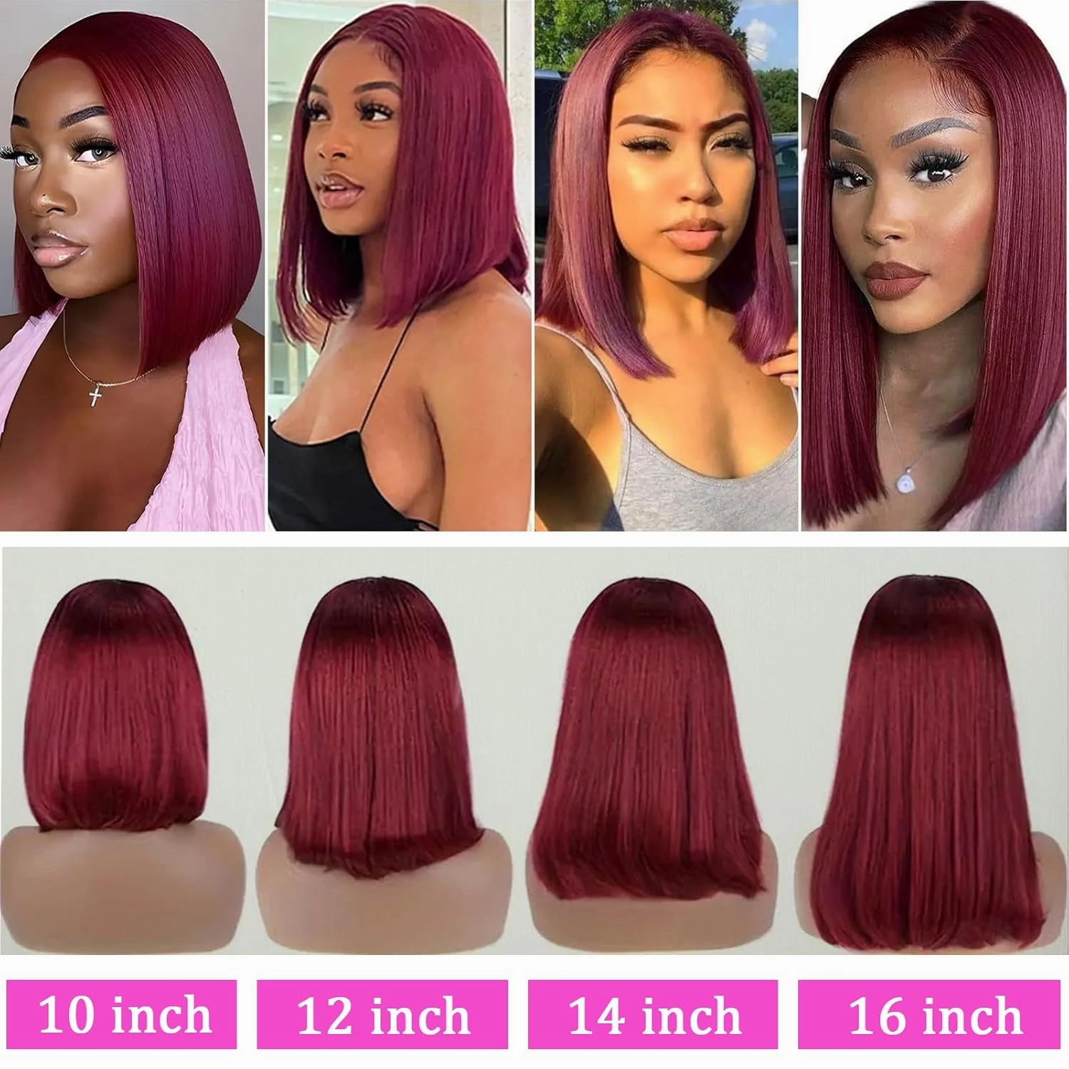99j Burgundy Lace Front Wigs Human Hair 10 Inch Bob Wig Human Hair 13x4 Lace Front Wigs Human Hair Pre Plucked 180% Density Short Straight Bob Wig Natural Hairline Wine Red Wigs for Black Women