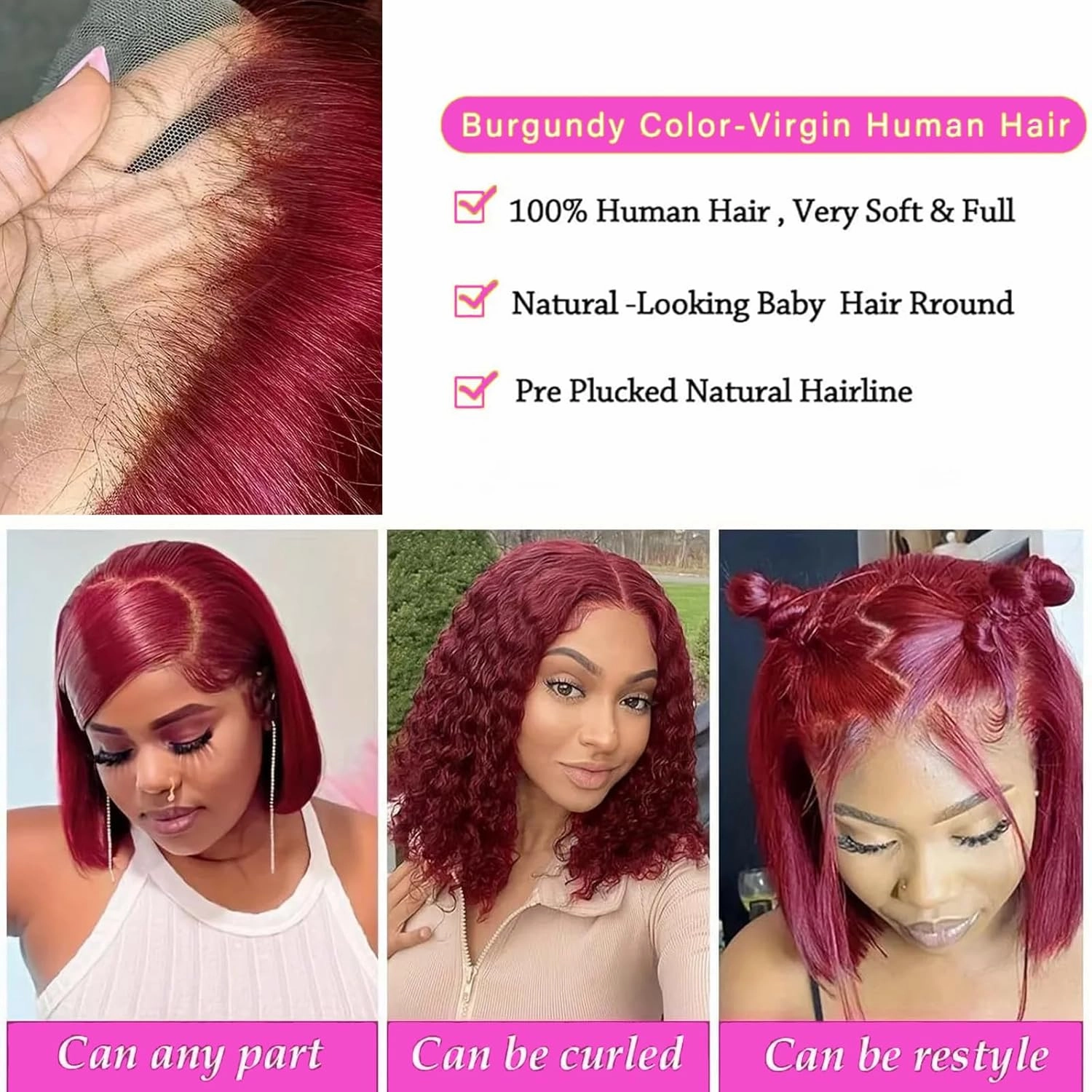 99j Burgundy Lace Front Wigs Human Hair 10 Inch Bob Wig Human Hair 13x4 Lace Front Wigs Human Hair Pre Plucked 180% Density Short Straight Bob Wig Natural Hairline Wine Red Wigs for Black Women