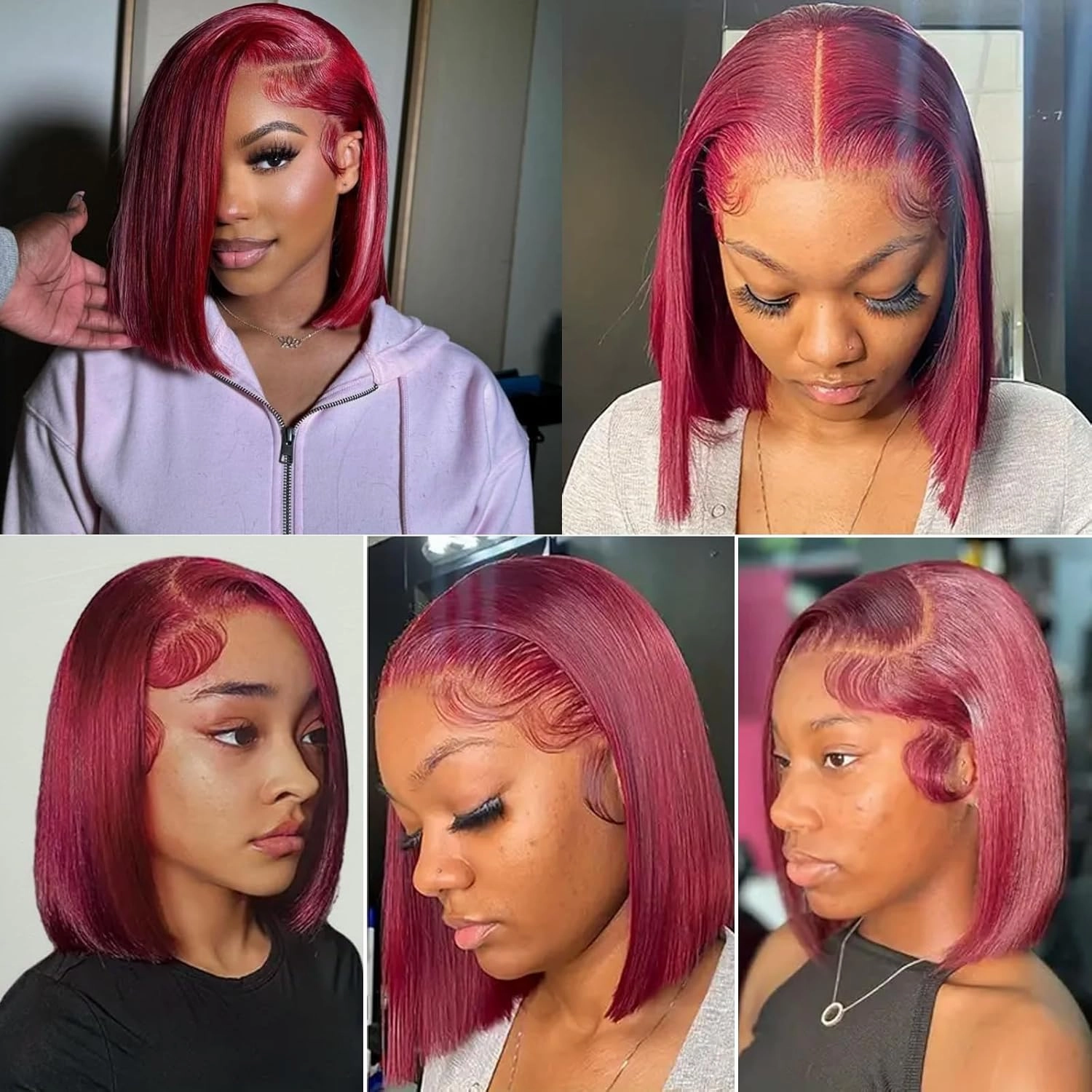99j Burgundy Lace Front Wigs Human Hair 10 Inch Bob Wig Human Hair 13x4 Lace Front Wigs Human Hair Pre Plucked 180% Density Short Straight Bob Wig Natural Hairline Wine Red Wigs for Black Women