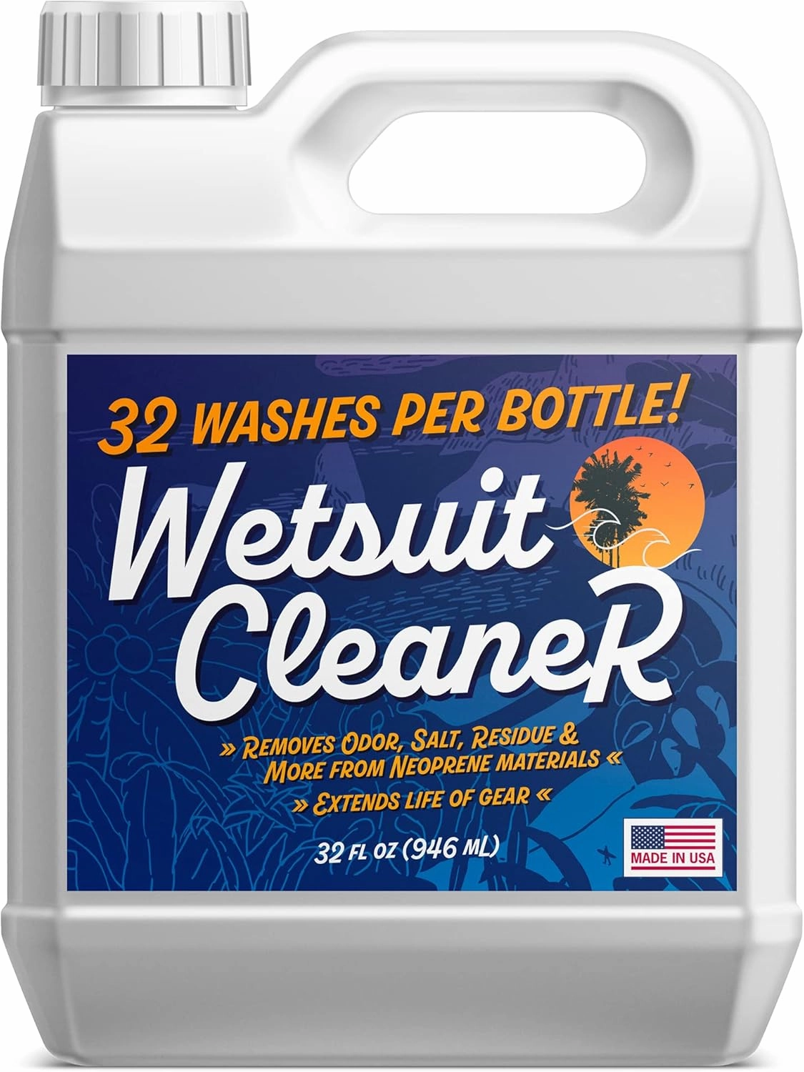 [32 Washes] Wetsuit Soap Cleaner Shampoo for Neoprene Wetsuit Women & Men - Removes Odors, Chlorine & Ocean Residue - Scuba Gear - 32 oz