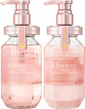 &-honey Melty Moist Repair Japanese Shampoo & Conditioner Set (440 mL) | For Wavy, Curly, Kinky Hair | Deep Hydration, Frizz Control & Damage Repair
