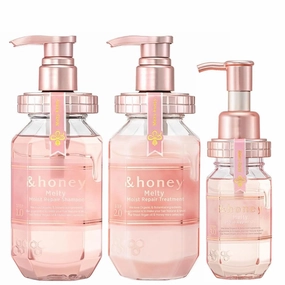 &honey Melty Moist Repair Shampoo, Conditioner & Honey Hair Oil Set, Made with Argan Oil, Honey, Royal Jelly, & Hyaluronic Acid, Free of Sulfates, Parabens, Silicon, Mineral Oils, & Synthetic Dyes