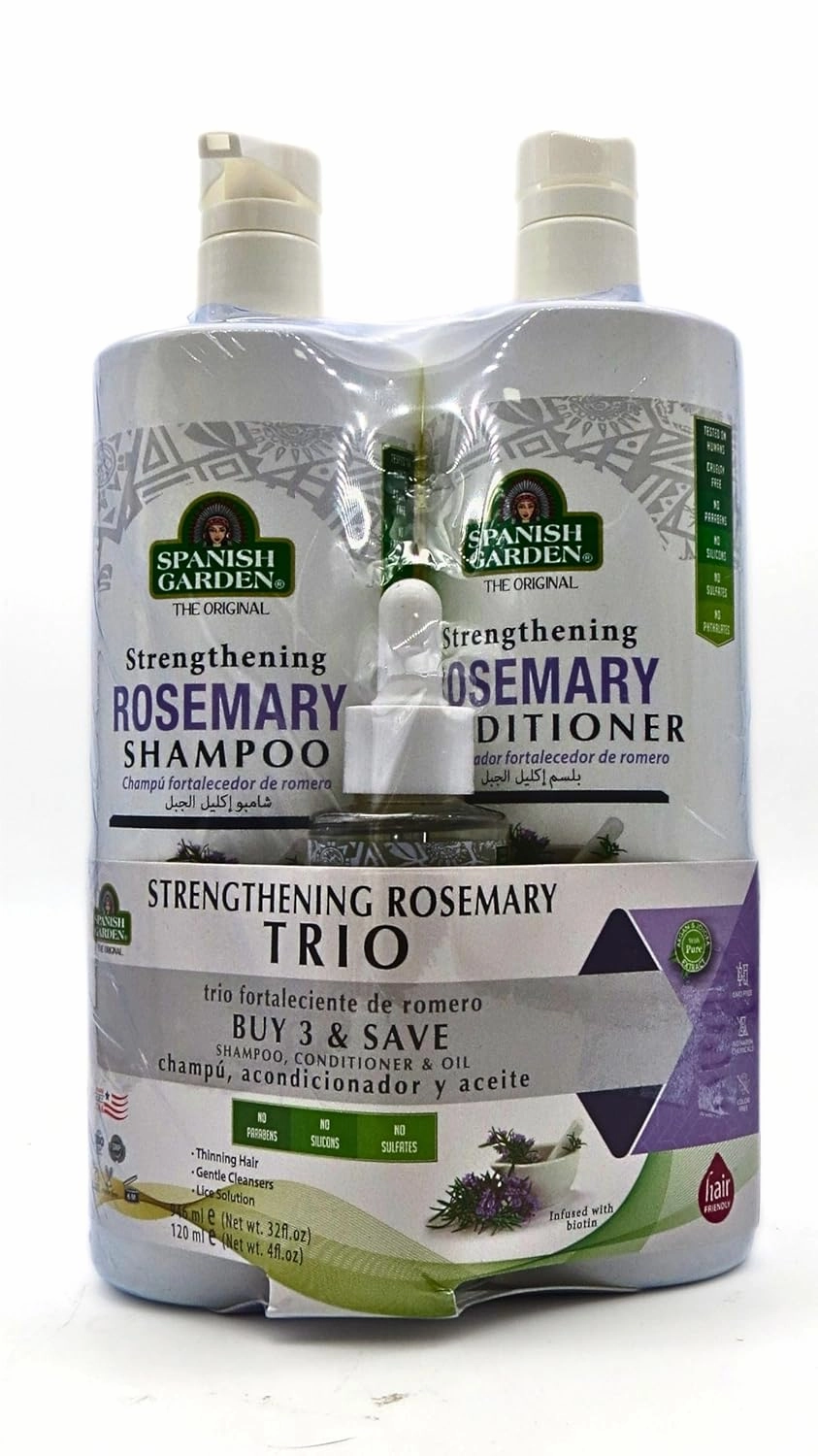 | Hair Strengthening Rosemary Shampoo & Conditioner & Hair Oil Set, White