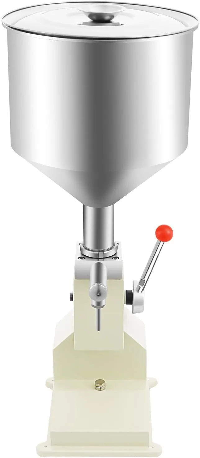 A03 Liquid Filling Machine, 5-50ml Adjustable Bottle Filling Machine, Stainless Steel Manual Paste Liquid Filler with 10L Hopper, for Milk Water Juice Essential Oil Shampoo Cosmetic Honey