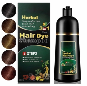 ABBASI & CO Dark Brown Hair Dye Shampoo - 3 in 1 Herbal Hair Color Shampoo for Men & Women - Nourishes & Protects Hair - Grey/White Coverage Champu Para Canas Mujer 500 ML (Dark Brown)