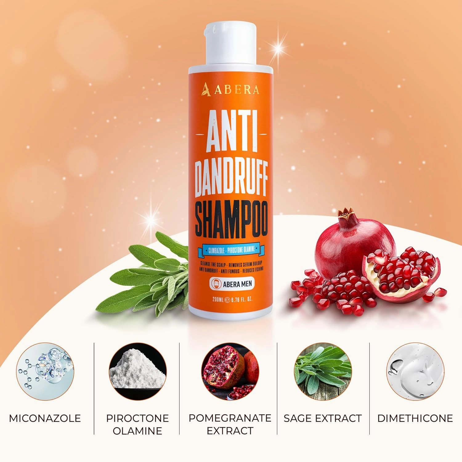 ABERA Anti Dandruff Shampoo for Stronger Hair & Healthier Scalp, Nourishes, Supports and Promotes Hair Growth, Get Rid of Dandruff, 6.67 fl oz