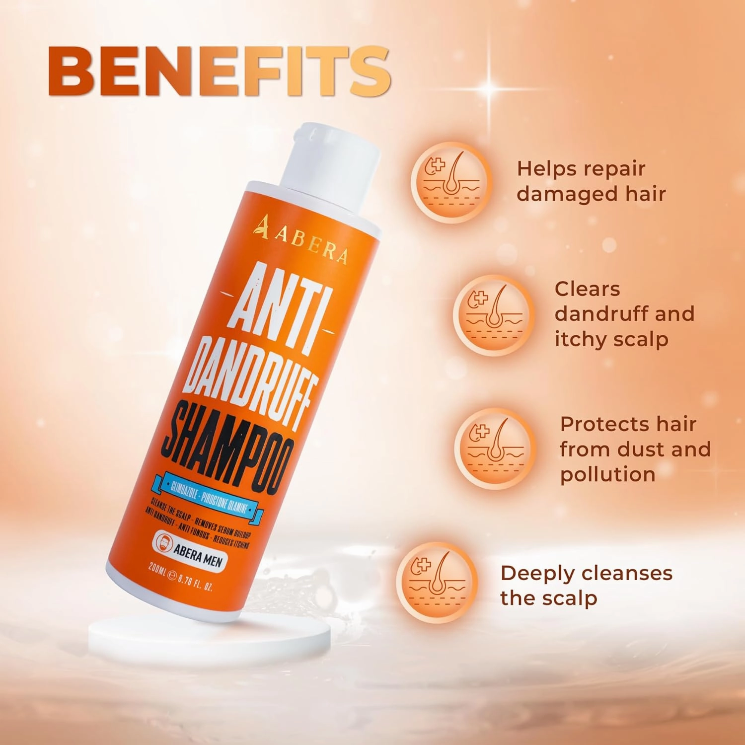 ABERA Anti Dandruff Shampoo for Stronger Hair & Healthier Scalp, Nourishes, Supports and Promotes Hair Growth, Get Rid of Dandruff, 6.67 fl oz