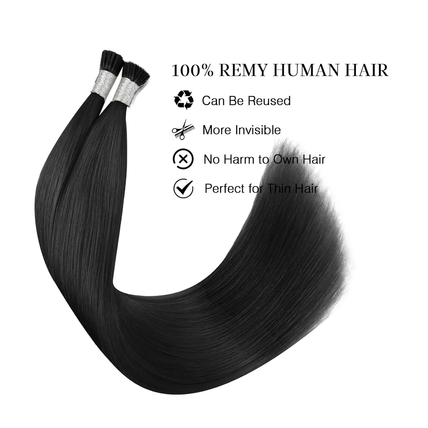 ABH AmazingBeauty Hair I Tip Hair Extensions Human Hair 50g 50strands Straight Color 1 Jet Black Hair Extensions Invisible Silky Straight Remy Natural Hair Extensions Tips 20 Inch