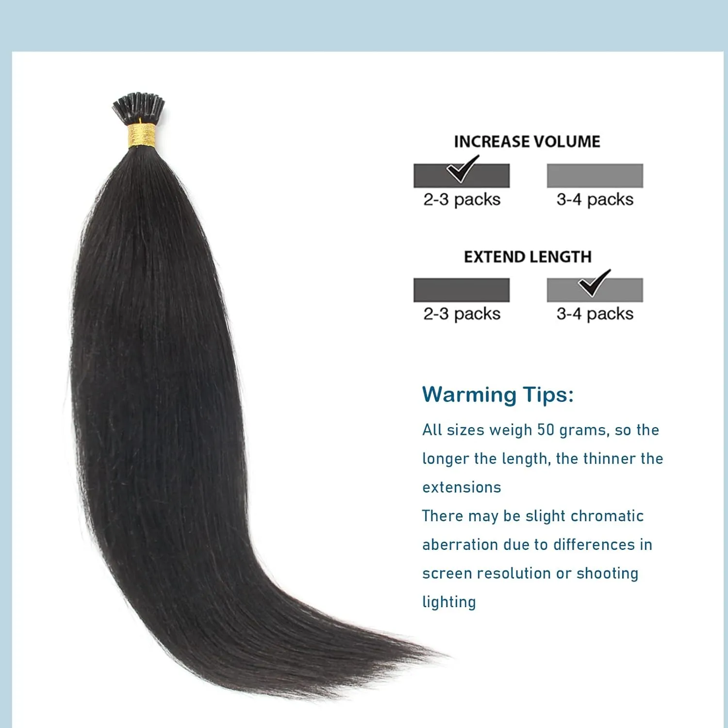 ABH AMAZINGBEAUTY HAIR Thick Yaki Straight Hair Extensions Pre Bonded Hair Extensions Real Human Hair I Tip for Black Women Keratin Remy Wavy Human Hair I Tip Extensions 50G 50 Strands 20 Inch