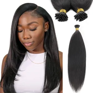 ABH AMAZINGBEAUTY HAIR Thick Yaki Straight Hair Extensions Pre Bonded Hair Extensions Real Human Hair I Tip for Black Women Keratin Remy Wavy Human Hair I Tip Extensions 50G 50 Strands 20 Inch
