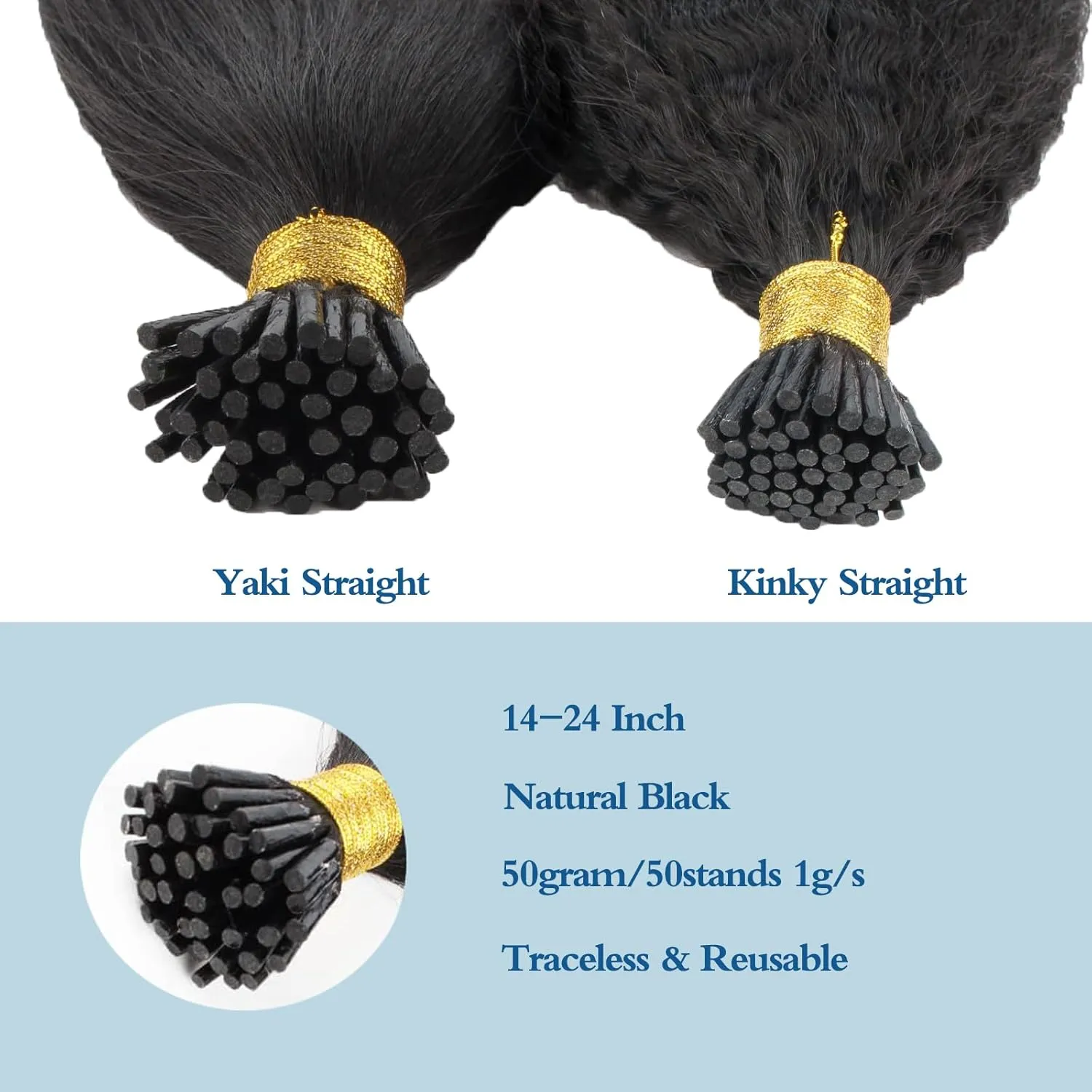 ABH AMAZINGBEAUTY HAIR Thick Yaki Straight Hair Extensions Pre Bonded Hair Extensions Real Human Hair I Tip for Black Women Keratin Remy Wavy Human Hair I Tip Extensions 50G 50 Strands 20 Inch