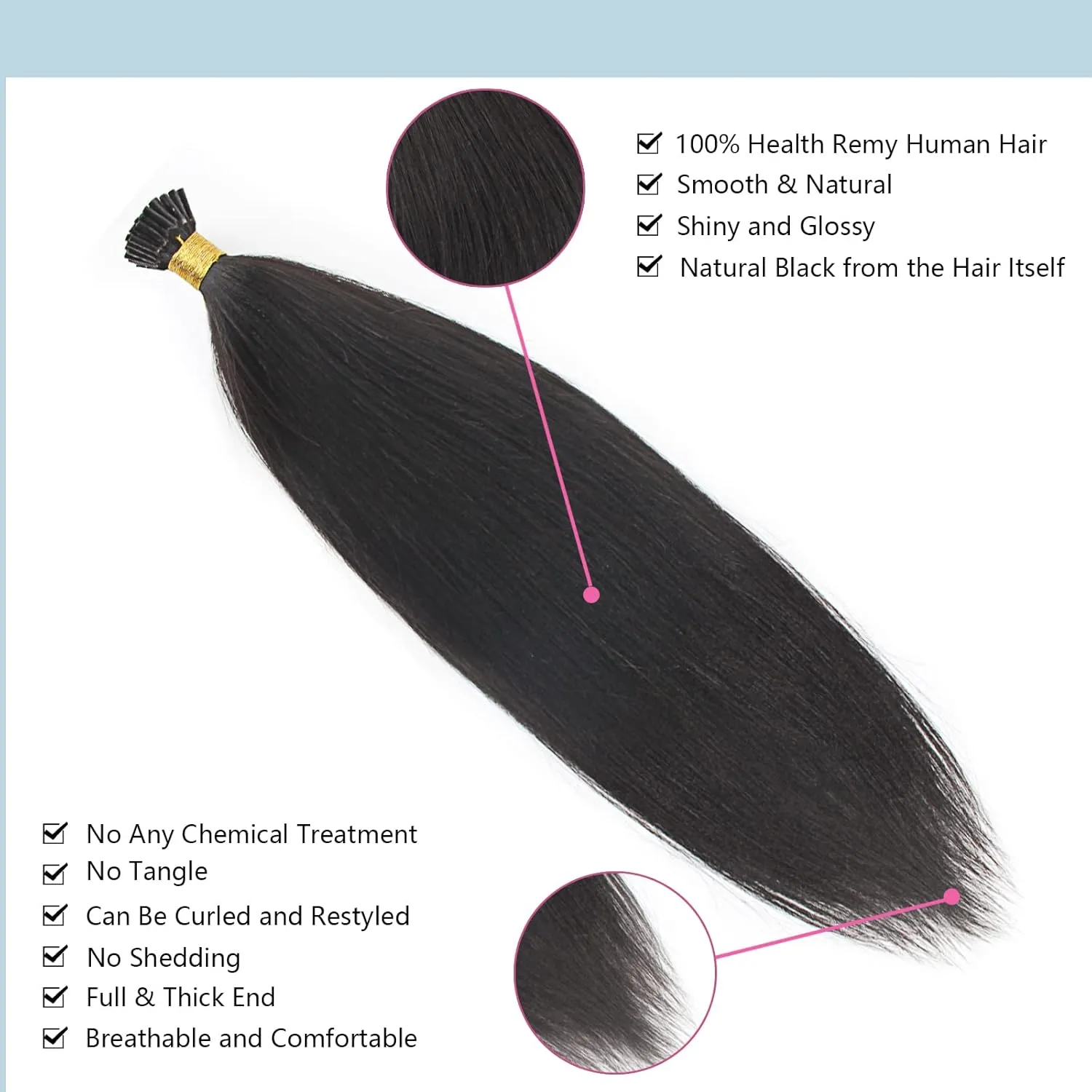ABH AMAZINGBEAUTY HAIR Thick Yaki Straight Hair Extensions Pre Bonded Hair Extensions Real Human Hair I Tip for Black Women Keratin Remy Wavy Human Hair I Tip Extensions 50G 50 Strands 20 Inch