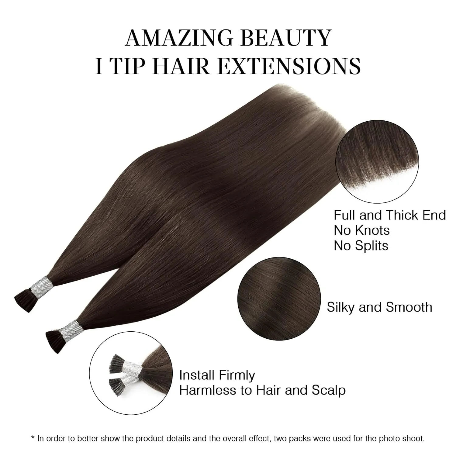 ABH AmazingBeauty Hair Tip Extensions I Tip Hair Extensions Dark Brown 50 Grams Tip Human Hair Extensions Pre Bonded Hair Extensions Cold Fusion Straight Hair 50strands 20 Inch