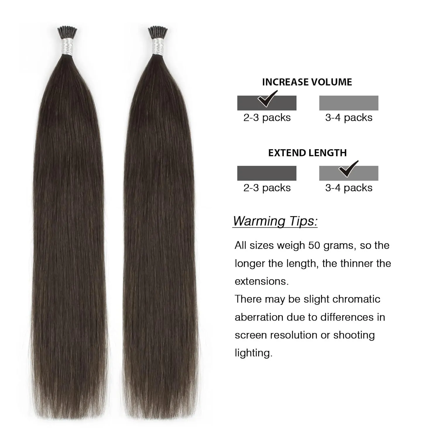 ABH AmazingBeauty Hair Tip Extensions I Tip Hair Extensions Dark Brown 50 Grams Tip Human Hair Extensions Pre Bonded Hair Extensions Cold Fusion Straight Hair 50strands 20 Inch
