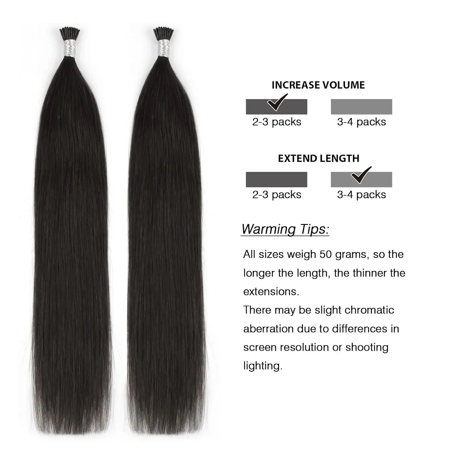 ABH AmazingBeauty Hair Tip Fusion Hair Extensions I Tip Hair Extensions Real Human Hair 50 Grams #1B Off Black Soft Natural Hair I Tip Remy Hair Extensions 50strands 20 Inch