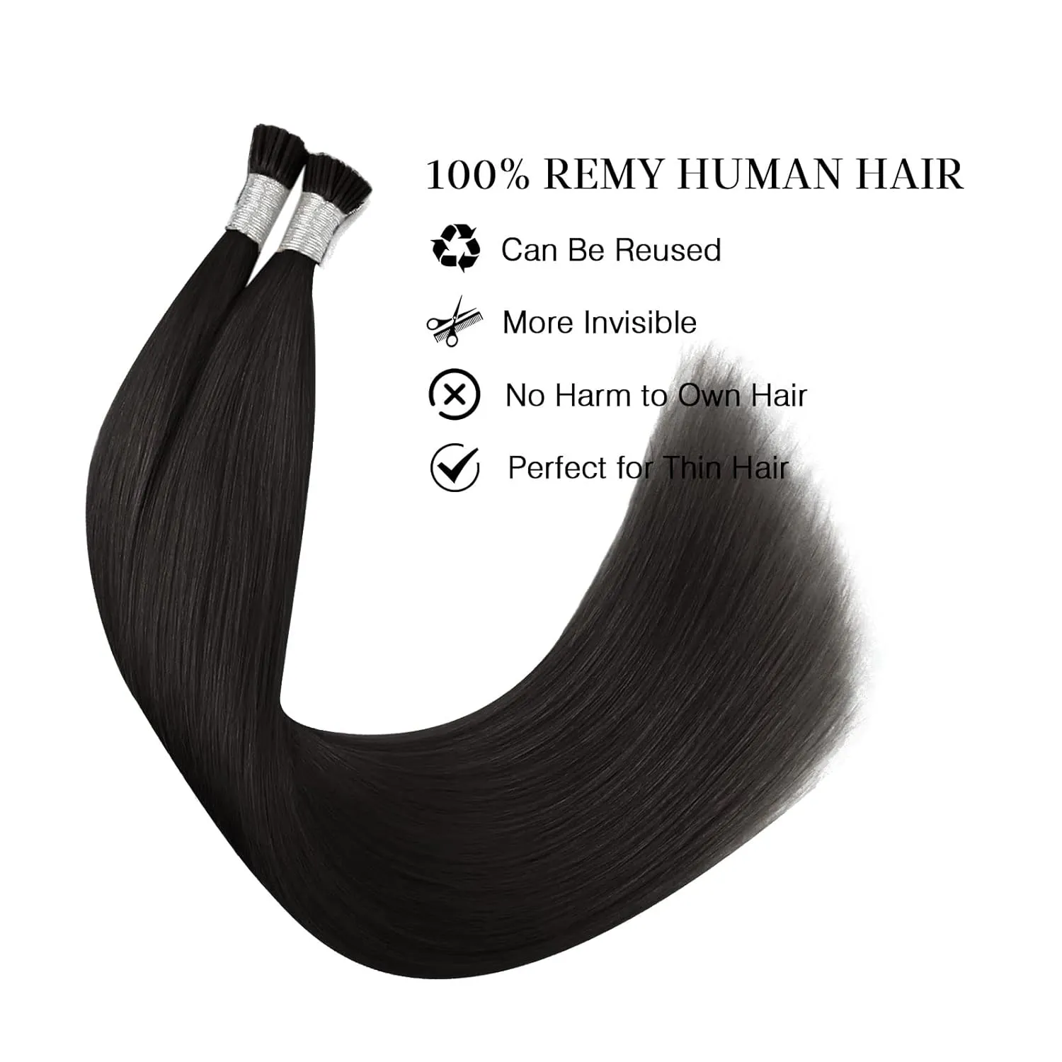 ABH AmazingBeauty Hair Tip Fusion Hair Extensions I Tip Hair Extensions Real Human Hair 50 Grams #1B Off Black Soft Natural Hair I Tip Remy Hair Extensions 50strands 20 Inch