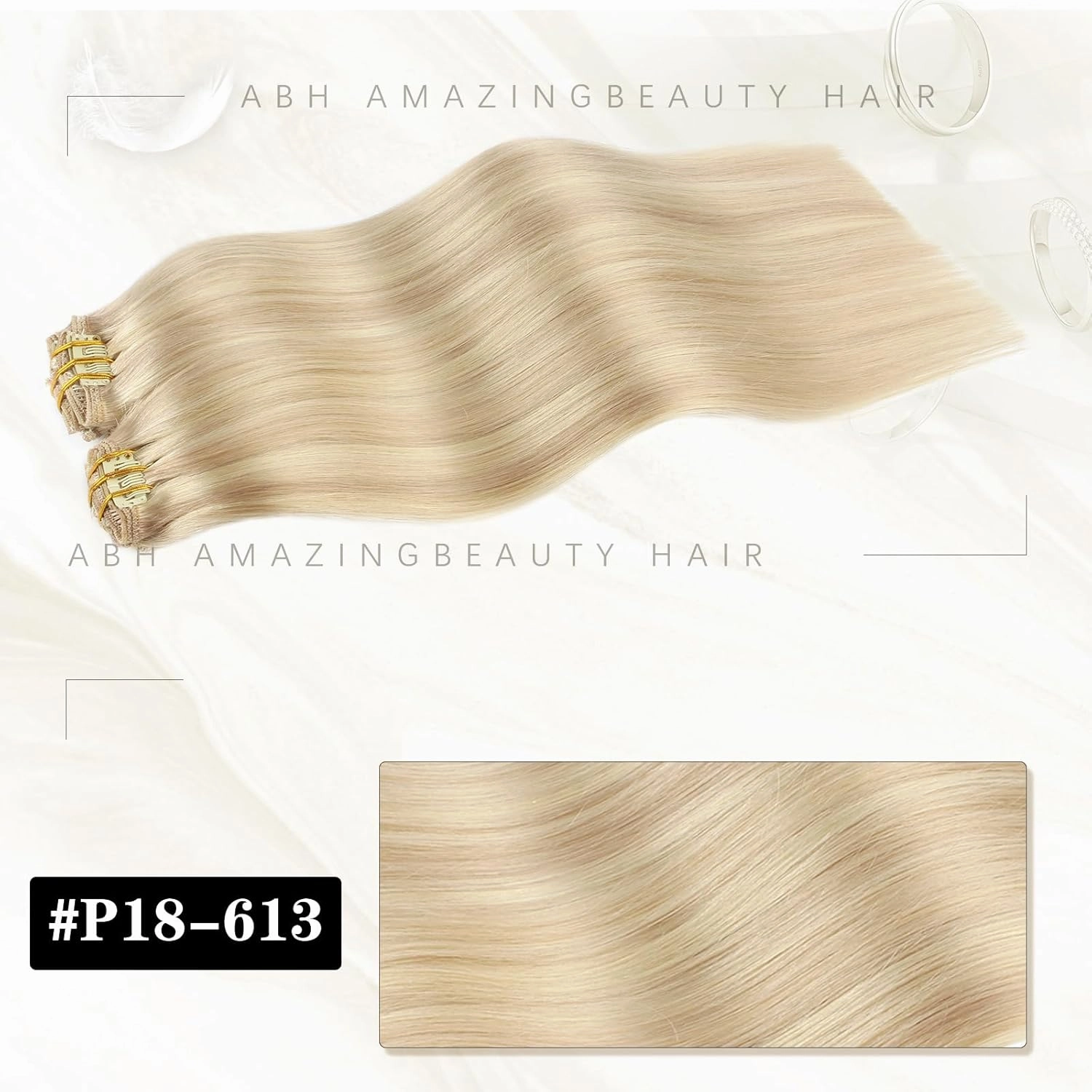 ABH AMAZINGBEAUTY HAIR 20 Inch Clip in Human Hair Extensions Natural Straight Dirty Blonde Highlighted Bleach Blonde P18-613 Clip in Remy Hair Extensions 8pcs/120g Double Weft Hair Clip ins