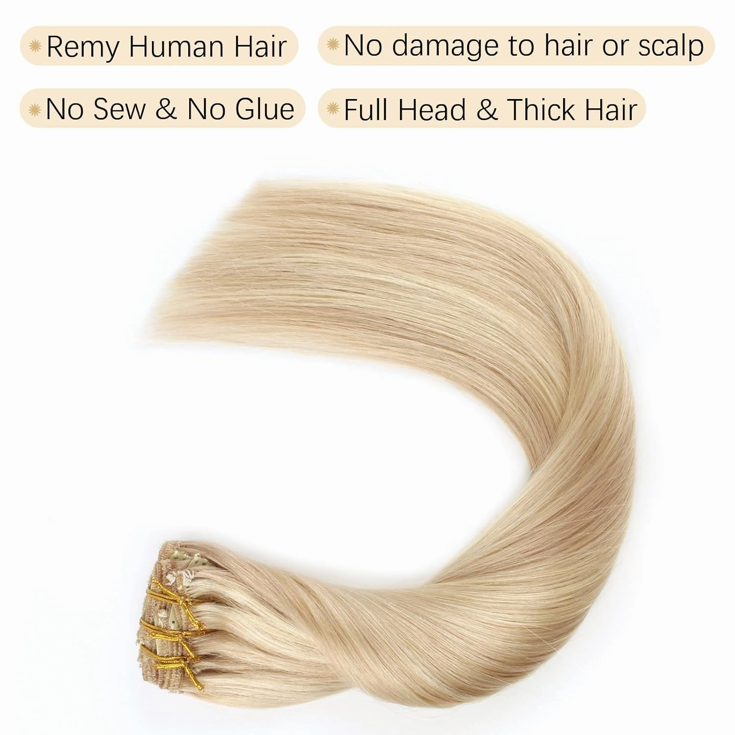 ABH AMAZINGBEAUTY HAIR 20 Inch Clip in Human Hair Extensions Natural Straight Dirty Blonde Highlighted Bleach Blonde P18-613 Clip in Remy Hair Extensions 8pcs/120g Double Weft Hair Clip ins