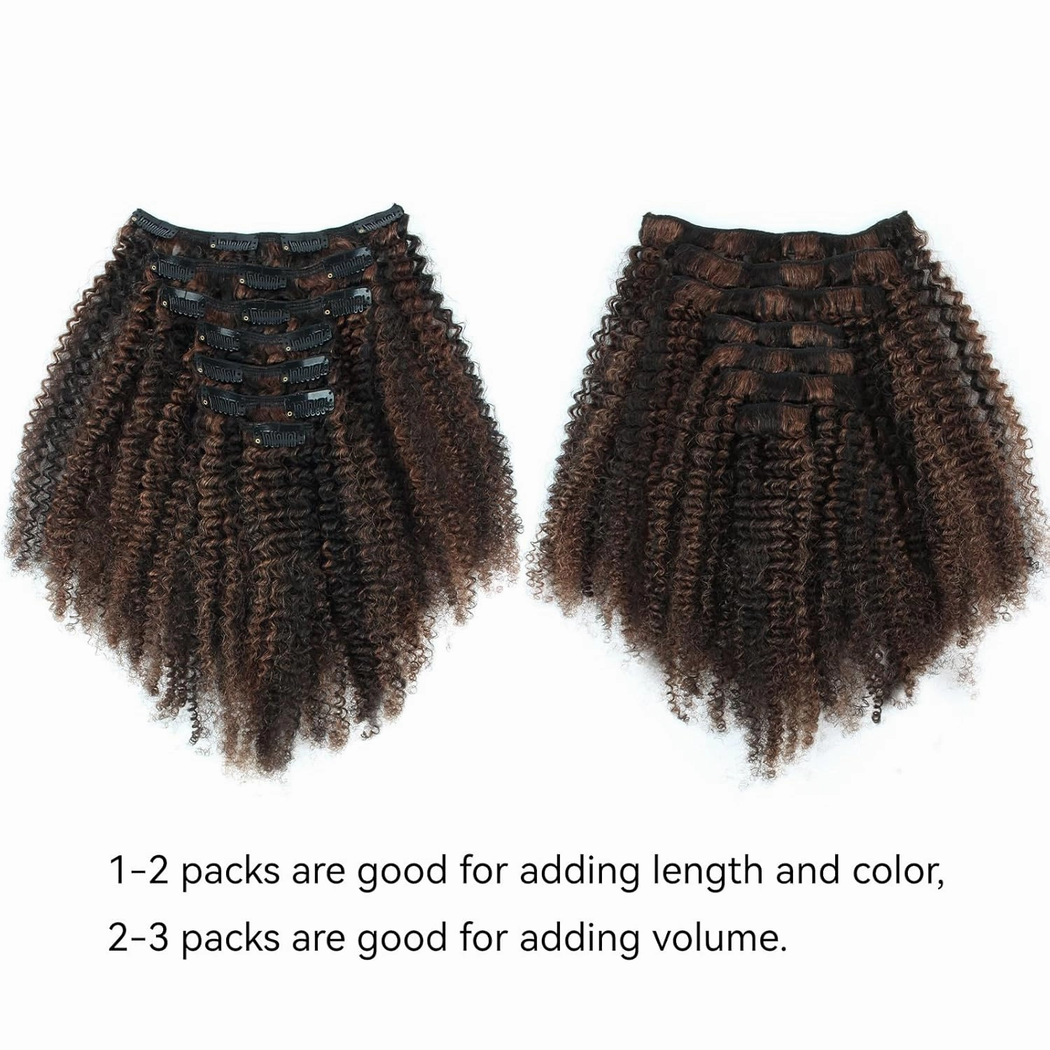 ABH AMAZINGBEAUTY HAIR Afro Kinky Curly Clip ins 4A 4B for Black Women Human Hair Highlight Chocolate Brown With Black P1B/4 Full Head Brazilian Hair 10 Inch 7Pcs 120G