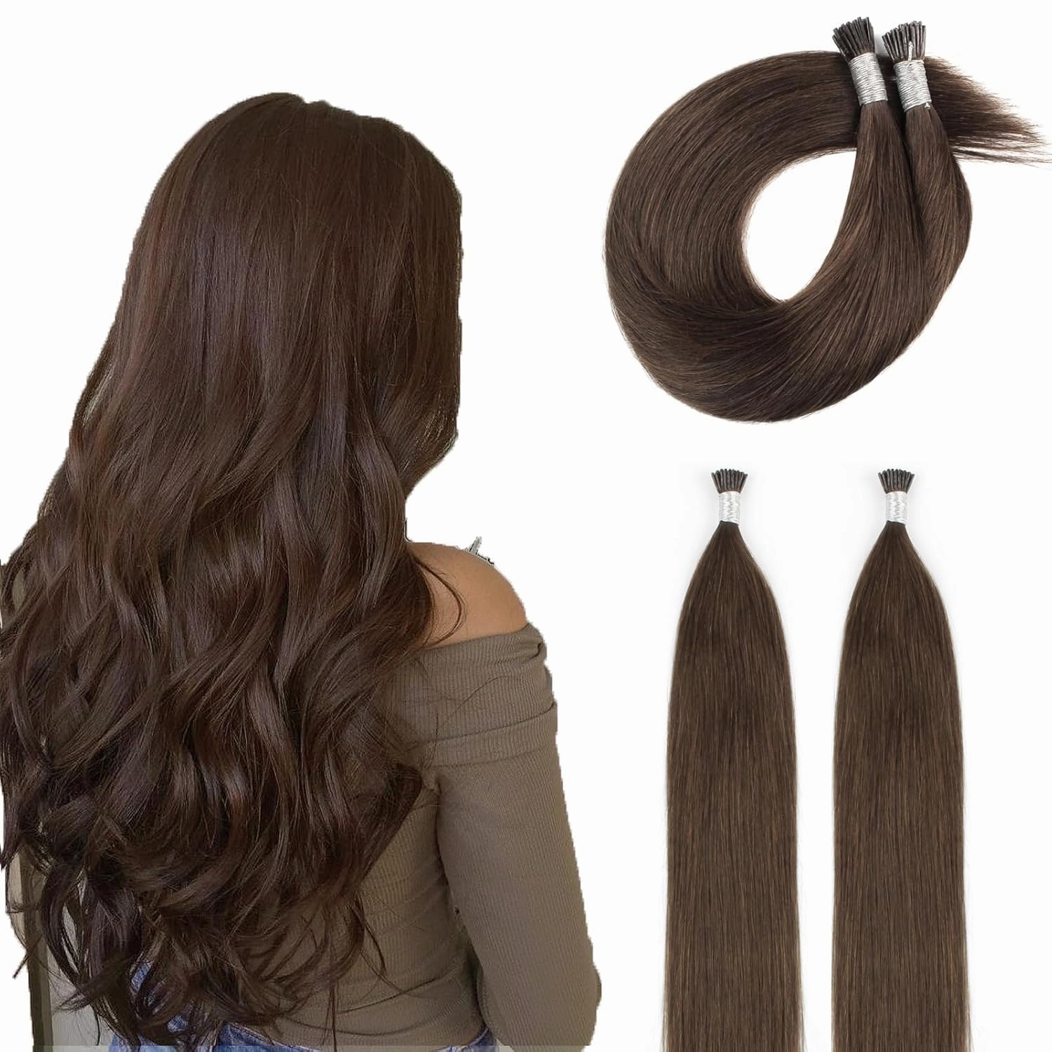 ABH AMAZINGBEAUTY HAIR I-tip Hair Extensions Human Hair Chocolate Brown Color 4 Real Human Hair I Tip Extensions 50 Grams 50 Strands Silky Straight Cold Fusion Hair Extensions Human Hair 22inch