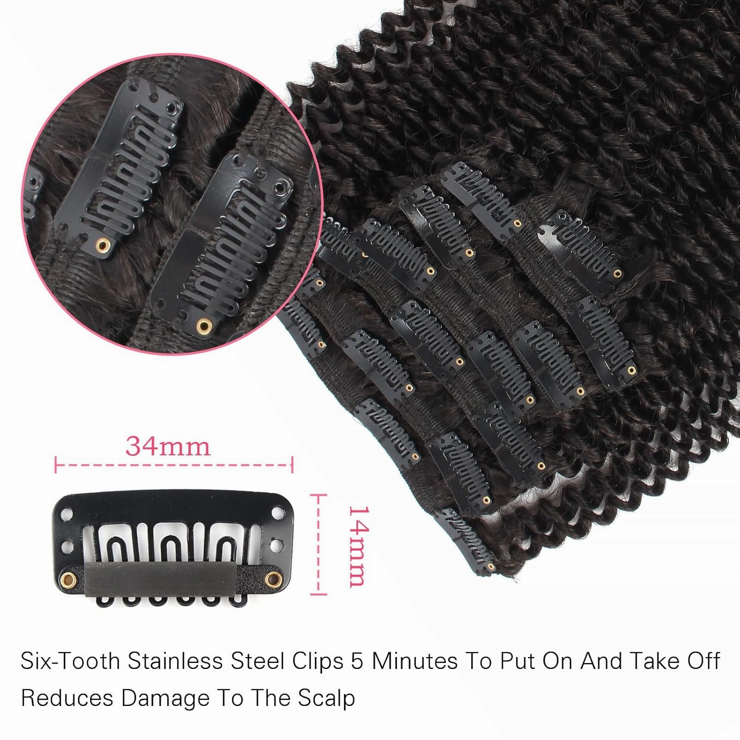 ABH AMAZINGBEAUTY HAIR Kinky Curly Clip in Natural Black Afro Kinkys Curly Hair Extensions 3C Clip in Hair Extensions Real Human Hair for Black Women Curly Clip in 7 Pcs With 17 Clips 120G 12 Inch
